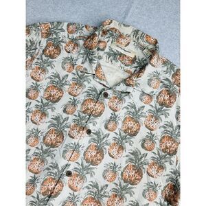 Tommy Bahama Shirt Adult Large White Brown Pineapple Silk Hawaiian Camp Mens
